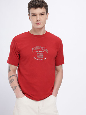 Glitchez Printed Men Round Neck Red T-Shirt