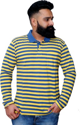 lifeofparis Striped Men Polo Neck Yellow T-Shirt