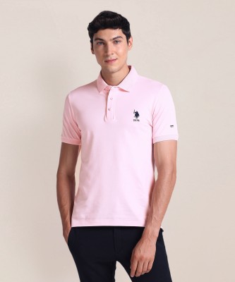 U.S. POLO ASSN. Solid Men Polo Neck Pink T-Shirt