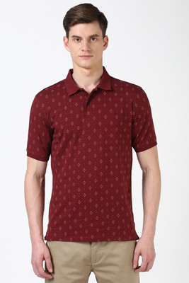 PETER ENGLAND Printed Men Polo Neck Maroon T-Shirt