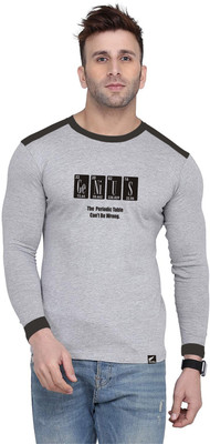 Polo Plus Printed, Typography Men Round Neck Grey T-Shirt