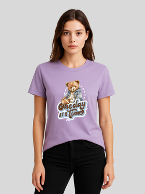 Merag Printed Women Round Neck Purple T-Shirt