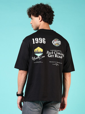 V-MART Printed Men Round Neck Black T-Shirt