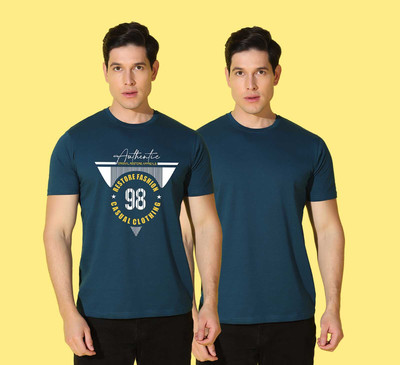 WOOSTRO Typography, Solid Men Round Neck Dark Blue T-Shirt