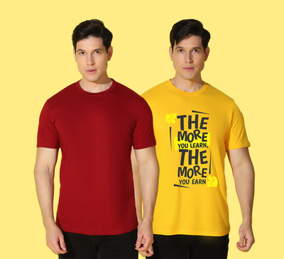 WOOSTRO Solid Men Round Neck Multicolor T-Shirt