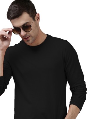 Organic Chics Solid Men Round Neck Black T-Shirt