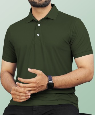 VeBNoR Solid Men Polo Neck Green T-Shirt