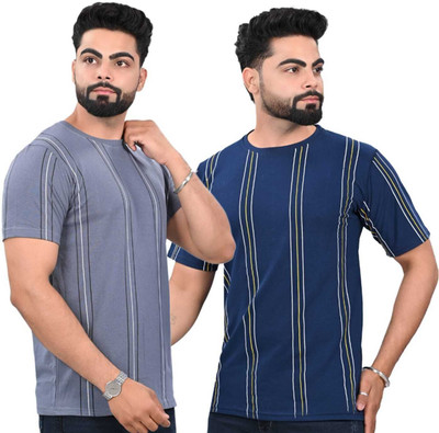 KASPY Striped Men Round Neck Multicolor T-Shirt