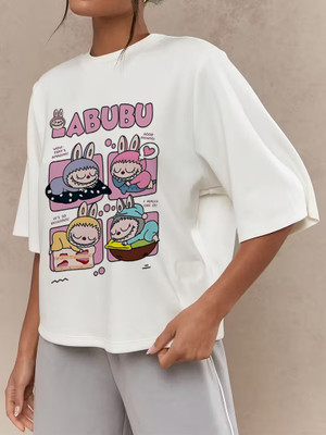 CZC Graphic Print, Cartoon Women Round Neck White T-Shirt