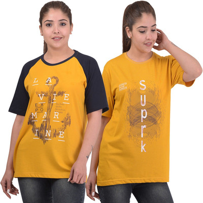 HouseOfCommon Printed Women Round Neck Multicolor T-Shirt