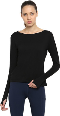 Ap'pulse Solid Women Boat Neck Black T-Shirt