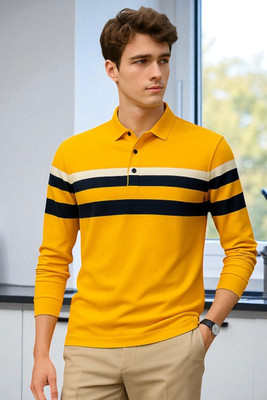 Bolderift Solid Men Polo Neck Yellow T-Shirt