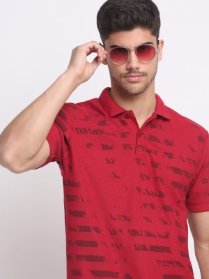 Affordable AF Printed Men Polo Neck Maroon, Red T-Shirt
