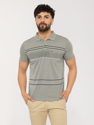 ARRAY Printed Men Polo Neck Grey T-Shirt