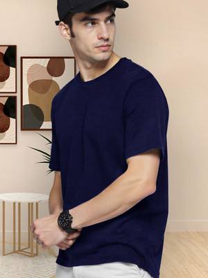 SNAZZY TEES Solid Men Round Neck Blue T-Shirt