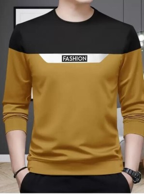 TEEMEX Colorblock Men Round Neck Yellow, Black T-Shirt