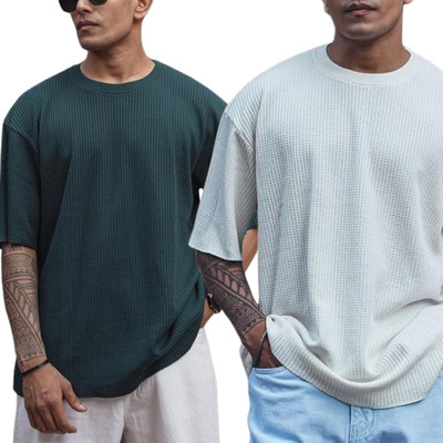 Ppenterises Self Design Men Round Neck Green, White T-Shirt