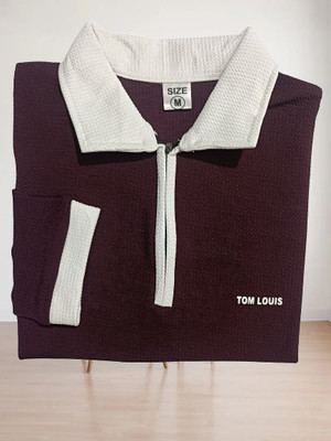 TOM LOUIS Solid Men Zip Neck Purple T-Shirt