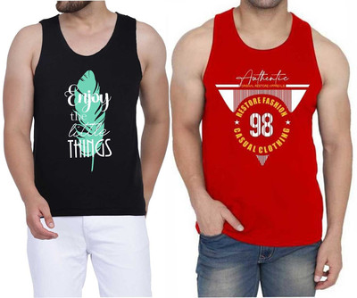 WOOSTRO Printed Men Scoop Neck Black, Red T-Shirt