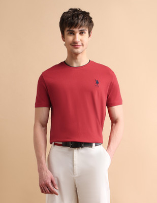 U.S. POLO ASSN. Solid Men Round Neck Red T-Shirt