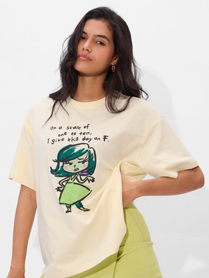 The Souled Store Graphic Print Women Round Neck White T-Shirt