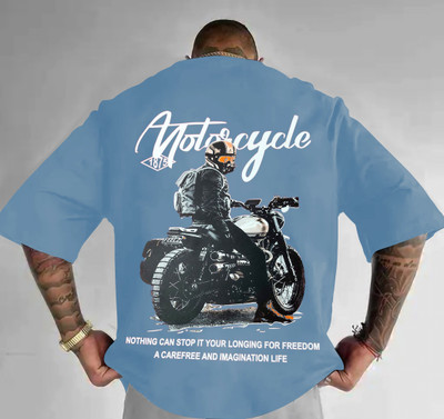 RK CLOTHING Printed Men Round Neck Blue T-Shirt