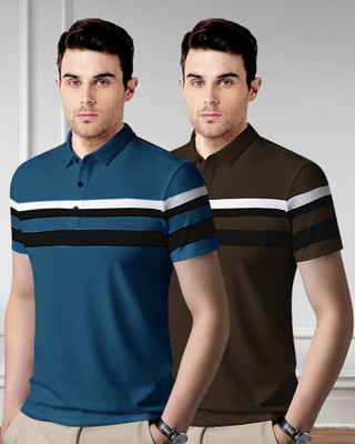 BELACHY Colorblock Men Polo Neck Blue T-Shirt