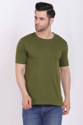 Kera Global Solid Men Round Neck Dark Green T-Shirt