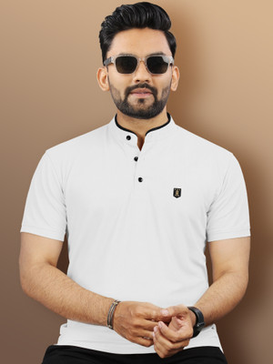 VeBNoR Solid Men Polo Neck White T-Shirt