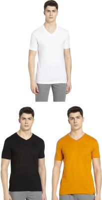 JOCKEY Solid Men V Neck Black, Yellow, White T-Shirt