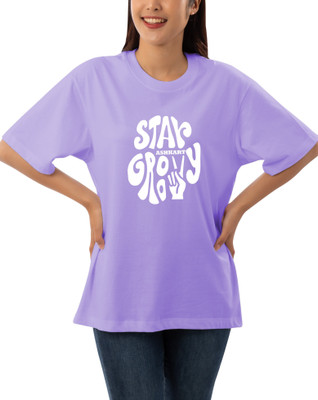 LcyFlame Printed Women Round Neck Purple T-Shirt