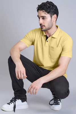 Triptee Solid Men Polo Neck Yellow T-Shirt