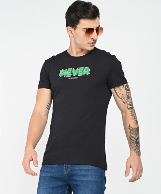 defacto Typography Men Round Neck Black T-Shirt