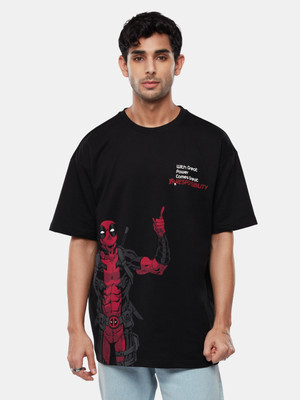 The Souled Store Graphic Print Men Round Neck Black T-Shirt