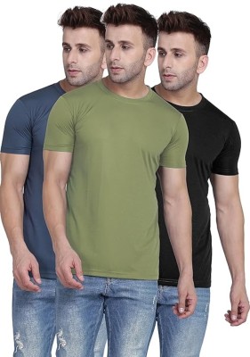 PARA HILLS Solid Men Round Neck Black, Green, Grey T-Shirt