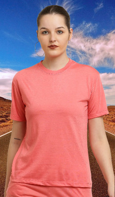 elegance redefined Solid Women Round Neck Orange T-Shirt