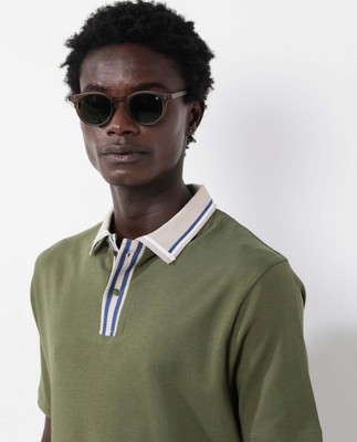 RARE RABBIT Solid Men Polo Neck Dark Green T-Shirt