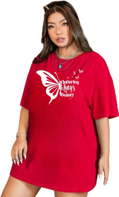 Fluffy Enterprises Printed Women Round Neck Red T-Shirt