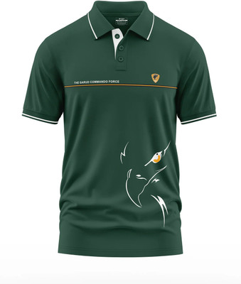 Warriorworld Printed Men Polo Neck Green T-Shirt
