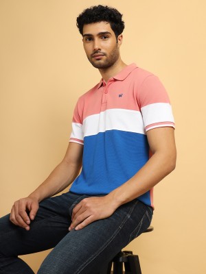 Wrangler Colorblock Men Polo Neck Pink, Blue, White T-Shirt