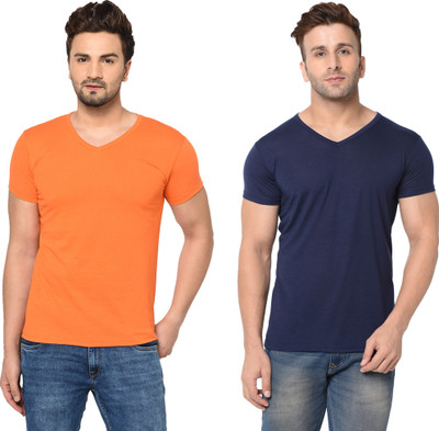 Tresna Trendy Solid Men V Neck Multicolor T-Shirt