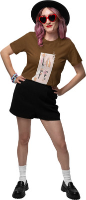 J&D brand Printed Women Crew Neck Brown T-Shirt