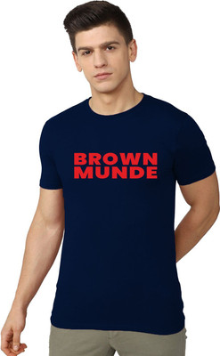 OrrganicChics Typography Men Round Neck Navy Blue T-Shirt