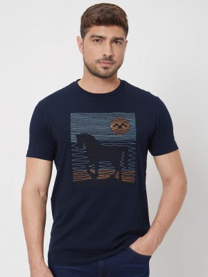 MUFTI Printed Men Round Neck Navy Blue T-Shirt