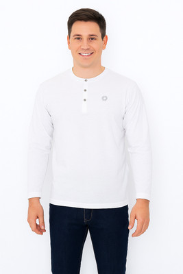 CELSIUS Solid Men Mandarin Collar White T-Shirt