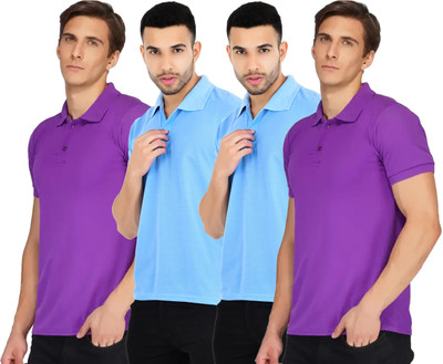 KEOTI Solid Men Polo Neck Blue, Purple T-Shirt