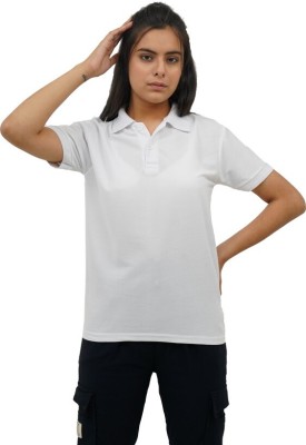 ganpati trader Solid Women Polo Neck White T-Shirt