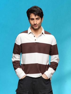 WROGN Solid Men Polo Neck Brown T-Shirt