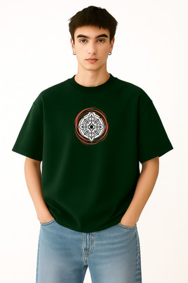 RIVONN Typography Men Round Neck Dark Green T-Shirt