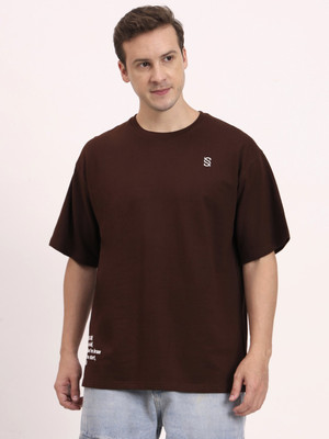 STICHRICH Solid Men Round Neck Brown T-Shirt